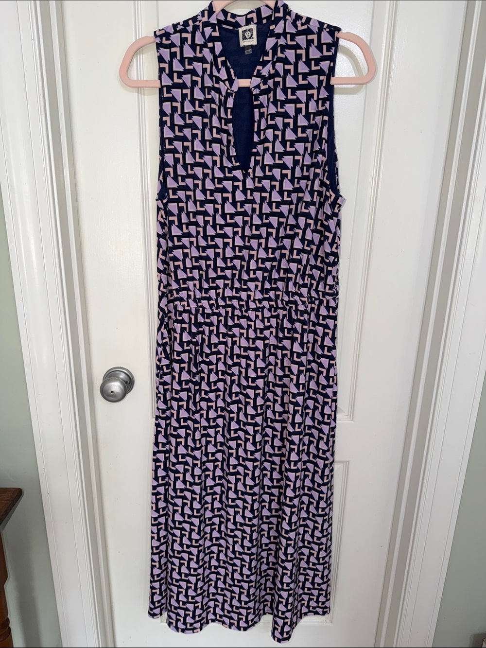 Anne Klein Sleeveless Geometric Maxi Dress - Pink & Navy